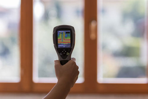Thermal image of double glazing installation showing energy efficiency