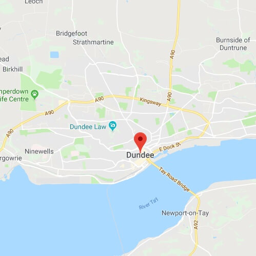 Map of Dundee showing area within which Window Advice Centre can provide Double Glazing window replacements
